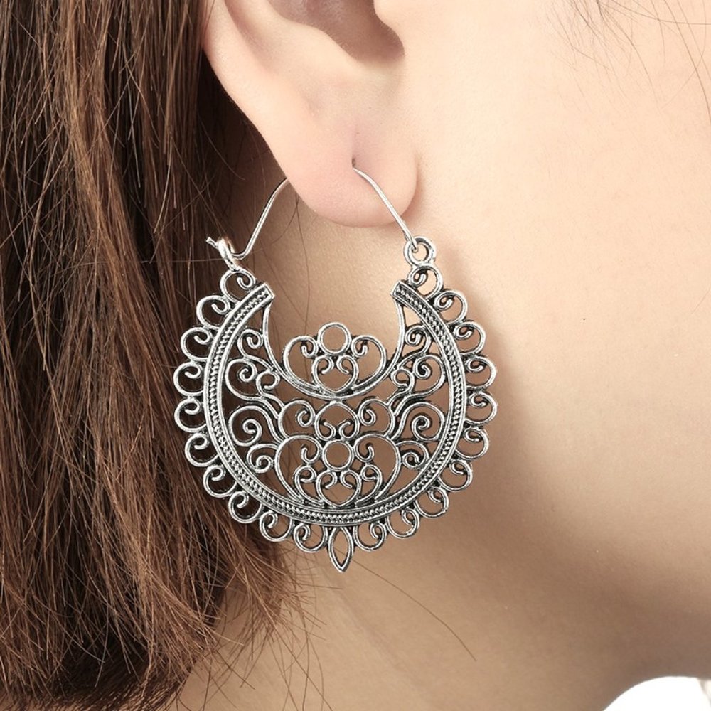 Silver BOHO Mandala Ornate Earrings
